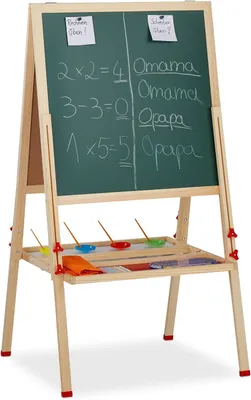 Produktbild von Schultafel für Kinder, höhenverstellbar und magnetisch, aus Holz, als Whiteboard und Kreidetafel, 122-160x65x69 cm, Natur