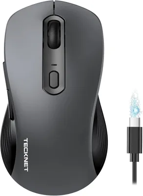 Produktbild von TECKNET Bluetooth Maus, USB-C PC Maus, wiederaufladbar, 4800 DPI, BT 5.0/3.0 + 2.4 GHz, leise Klicks, ergonomische Funkmaus für Laptop/Computer