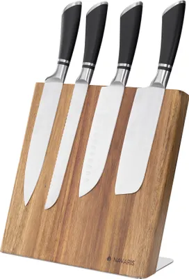 Produktbild von Navaris Messerhalter magnetisch aus Akazie 27,7x27,5x12cm - Magnet Messerblock Messerbrett Holz Magnethalter - Messer Halterung unbestückt braun