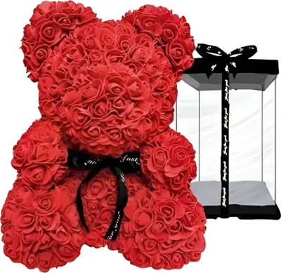 Produktbild von Luxusný medvedík s ružami, jedinečný valentínsky darček, Svadobné výročie Narodeniny Darček ku Dňu matiek, 500+ ruží, 25 cm - LOVEBEAR