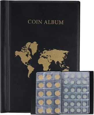 Zdjęcie produktu dla Album do kolekcjonowania monet, 300 przegródek - pojemnik na monety - do kolekcjonowania - materiał syntetyczny - 14 stron - 21,5 x 17 x 1,7 cm - czarny - album do kolekcjonowania monet