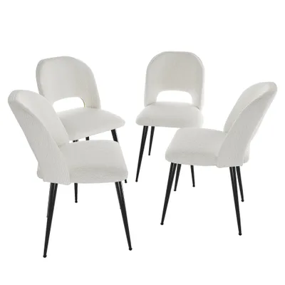 Image de lot de 4 chaises de salle à manger Chaise de salon Chaise de cuisine Chaise rembourrée Fauteuil avec pieds en métal crème