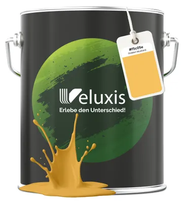 Produktbild von Wandfarbe Gelb Mustard Matt Innenfarbe – Deckkraft Klasse 1, VOC-frei, Ohne Grundierung, Tropfarm – Wohnzimmer & Schlafzimmer – 5L – Veluxis (Golden Mustard)