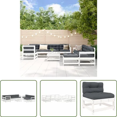 Produktbild von The Living Store 10-tlg. Garten-Lounge-Set mit Kissen Weiß Massivholz