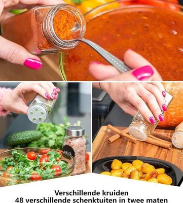 Productafbeelding van Famanu kruidenpotten set, 36-delig - Inclusief etiketten en doseerders, glazen kruidencontainers