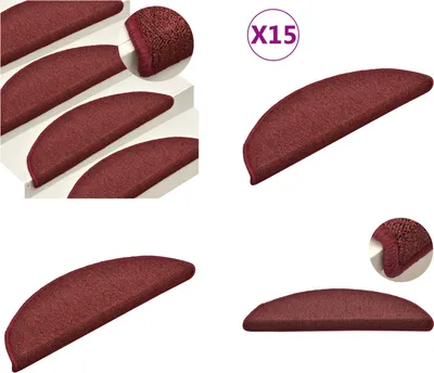 Image de vidaXL Tapis d'escalier 15 pcs. Rouge 56x17x3 cm - Tapis d'escalier - Tapis d'escalier - Tapis de marche