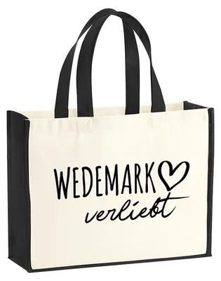 Produktbild von Huuraa Jutetasche Wedemark verliebt 21 Liter Black Jute und Baumwolle Einkaufstasche Geschenkidee