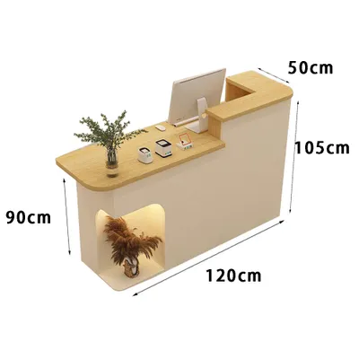 A reception desk with dimensions indicated by text overlays.