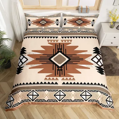 Boho Bettwäsche-Set, geometrisch, beige-braun, Mikrofaser, King