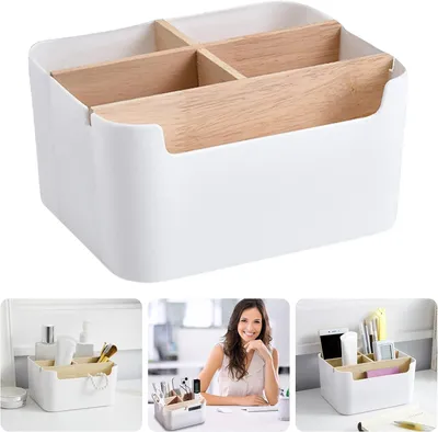 Imagen del producto de Organizador de escritorio de madera, con 5 compartimentos, de 18,5 x 14 x 9,5 cm