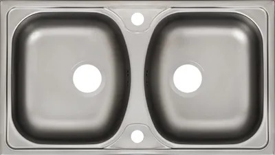 A top-down view of a double stainless steel sink.