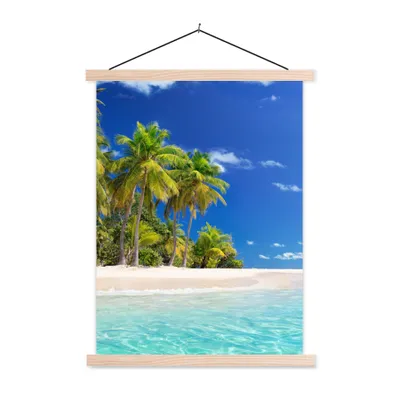 Produktbild von MuchoWow® Textilposter Strand - Meer - Palme - Sonne - Sommer 120x160 cm mit holzfarbenen Rahmen - Plakatkarton