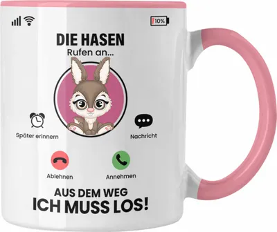 Produktbild von Trendation - Die Hasen Rufen An Tasse Geschenk für Hasen Züchter Besitzer Geschenkidee Lustig Spruch (Rosa)