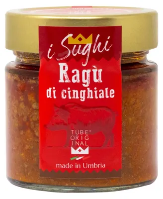Produktbild von TubeORIGINAL Geschenkset „Sughi & Ragù – 6 Sorten“ – Wildschwein-Ragù 200 g, Reh-Ragù 200 g, Chianina-Ragù 200 g, Vegane Bolognese 200 g, Vegane Amatriciana 200 g, Tomaten-Trüffelsauce 180 g