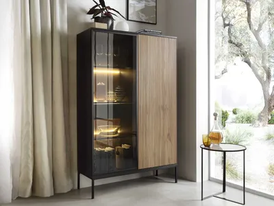 Produktbild von Hochvitrine Sento WT-104 schwarz + Wotan Eiche