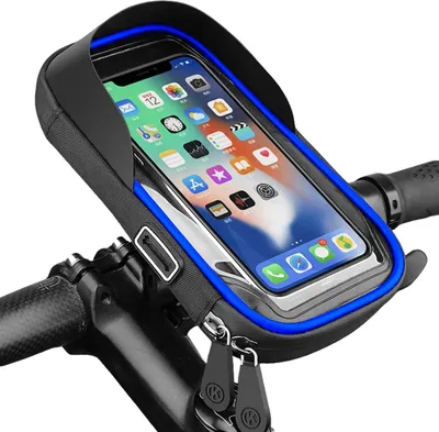 Imagen del producto de Soporte para teléfono de bicicleta, resistente al agua, de 6,8 pulgadas, giratorio 360°, para manillar de bicicleta