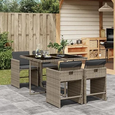 Produktbild von Rattan Gartenmöbel Set mit 4 Gartenstuhl Garten Sitzgruppe 4 Personen Polyrattan Sitzgruppe Essgruppe Outdoor Sitzgarnitur Gartengarnitur Rattanmöbel -Grau-5-tlg
