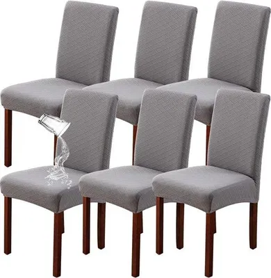 Obrázek produktu pro Potahová sada na jídelní židle Famanu, 4/6 kusů - Moderní, elastické, odnímatelné, pratelné (světle šedá)