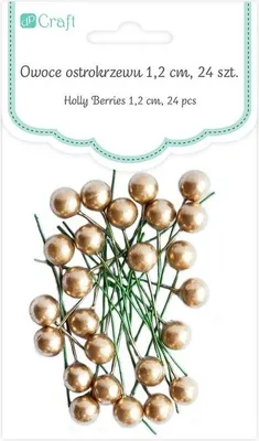 Produktbild von Ozdobne owoce ostrokrzewu biało-złote 1,2 cm 24 sztuki