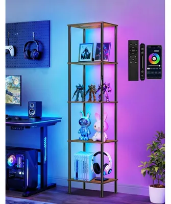 Immagine prodotto di Lampada da terra RGB con ripiano, dimmerabile, controllabile tramite app e telecomando, con funzione di sincronizzazione musicale, 16 milioni di colori, 5 livelli, 38 cm di larghezza, colore nero