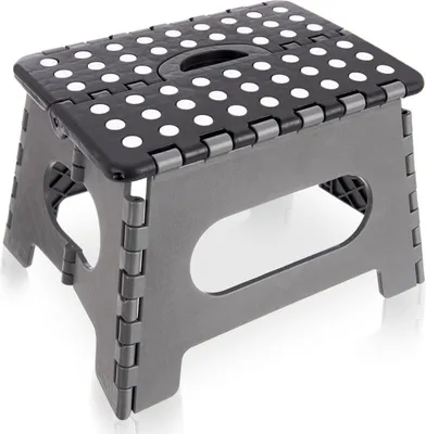 Produktbild von Orion | Klapphocker - Tritthocker - Schwarz - Hocker - bis 150 kg - 32x25x22 cm - für Bade Küchen Outdoor