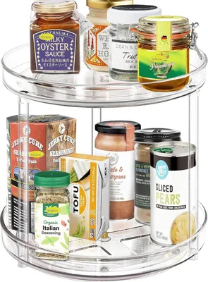 Produktbild von Gewürzregal 2 Ebenen Drehteller Organizer, 360° Kühlschrank Drehplatte, Lazy Susan, Parfümständer, Make-up Karussell, für Küche, Kühlschrank Schrank