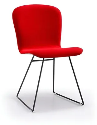 Image de Luxueuse chaise de salle à manger rouge Revêtement en velours noble Pieds métalliques modernes