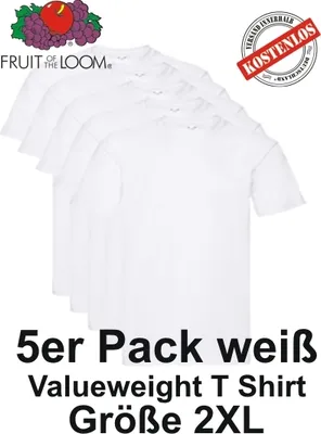 Produktbild von 5er Pack Fruit of the Loom Valueweight T Shirt weiß S M L XL 2XL 3XL 2XL