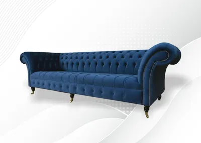Produktbild von Design Sofa 4 Sitzer Couch Textil Polster Blau Klassische Sofas Chesterfield Neu