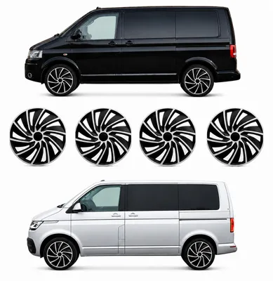 Produktbild von Radkappen 17 Zoll kompatibel mit VW T5 VW T6 VW T6.1 Stahlfelgen Radzierblenden gewölbt in Schwarz-Silber-Matt 4er-Satz Radblenden Zierkappen
