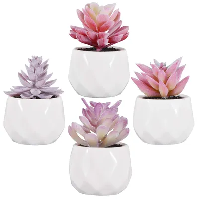 Image de 4 plantes succulentes artificielles, plantes artificielles en pot, petites plantes artificielles pour la table, la maison, le balcon, la décoration de bureau