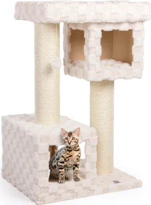 Produktbild von Kratzbaum Clifton · beige · ca. 68 x 58 x 107 cm · Designkratzbaum mit Karo-Muster und Kuschelhöhlen