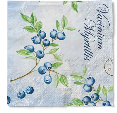 Produktbild von Sovie HORECA Serviette Bärbel in Blau aus Tissue 40 x 40 cm, 3-lagig, 100 Stück - Beeren Heidelbeeren