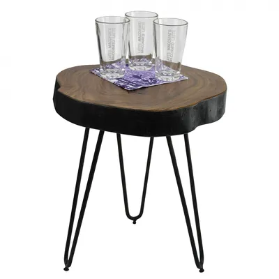 Produktbild von Wohnling Massivholz Sheesham Beistelltisch BAGLI 35 x 35 cm Wohnzimmertisch Massiv Anstelltisch Holztisch Echtholz Baumkante