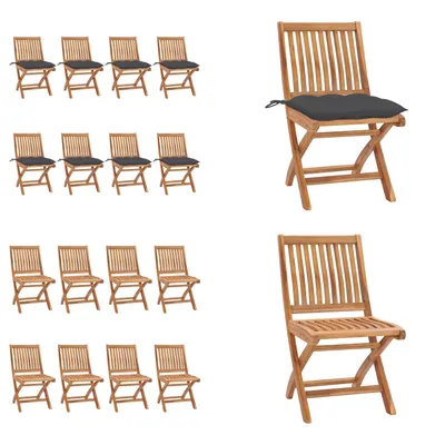 Produktbild von vidaXL Klappbare Gartenstühle mit Kissen 8 Stk. Massivholz Teak - Gartenstuhl - Gartenstühle - Holzstuhl - Holzstühle