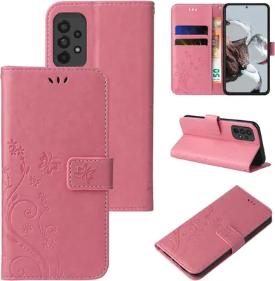 Produktbild von Handyhülle für Samsung Galaxy A73 5G Floral Blumen Schmetterling Flip Cover Hülle Case Klapphülle Handytasche Farbe: Rosegold
