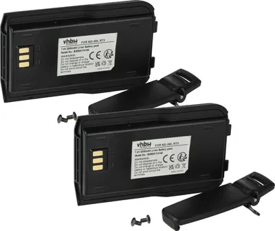 Produktbild von vhbw 2x Akku kompatibel mit TYT / Tytera MD-446, MD-380 Funkgerät, Walkie Talkie (2000 mAh, 7,4 V, Li-Ion) + Gürtelclip