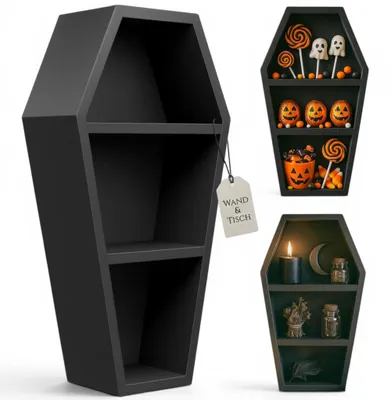 Sargregal aus Holz, Gothic-Deko, matt schwarz, 35x18x9 cm