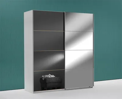 Produktbild von Schwebetürenschrank Kleiderschrank Easy Plus weiß / grauglas Spiegel 180cm