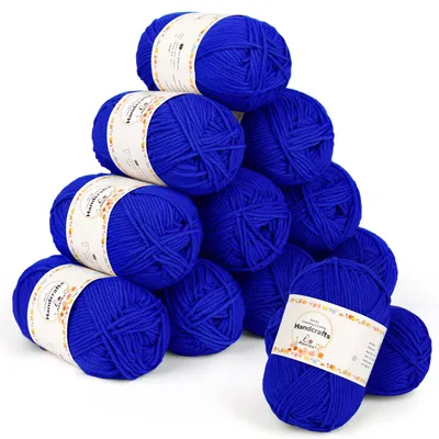 Strick- und Häkelgarn-Set, 12 x 50 g, Acryl, Juwelenblau