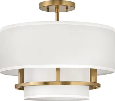 Produktbild von Deckenleuchte Metall Stoff E14 Ø 40,6 cm in Messing Weiß 3-flammig rund Modern Deckenlampe
