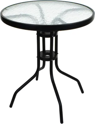 Produktbild von Gartentisch rund aus Glas und Metall Balkontisch Terrassentisch Outdoor Tisch schwarz transparent - Rund 60 cm