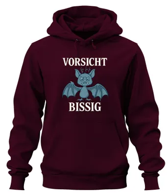 Productafbeelding van Voorzichtig, bijtgrage vleermuis, Halloween, grappig cadeau, cartoon, uni hoodie, sweater, bordeauxrood, maat XL