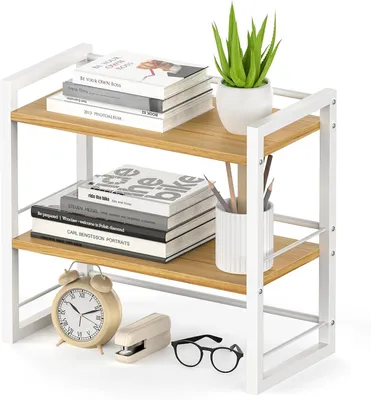 Productafbeelding van 40 x 36,7 x 20 cm, Houten bureauorganizer, opbergrek voor bureau, boekenrek, plank voor bureau en dressoir (wit)