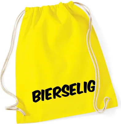 Produktbild von Huuraa Turnbeutel Bierselig Schriftzug 12 Liter Yellow Baumwolle Rucksack Geschenkidee