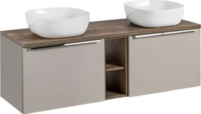 Image de Ensemble VANTA taupe : meubles sous vasque 140cm + plan vasque + 2 vasques à poser
