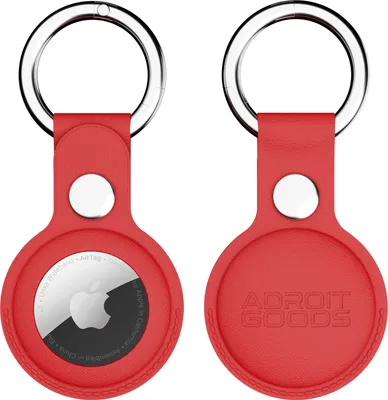 Zdjęcie produktu dla AdroitGoods Skórzane etui pasujące do Apple AirTag - czerwone - brelok do kluczy Airtag - uchwyt - zawieszka - etui