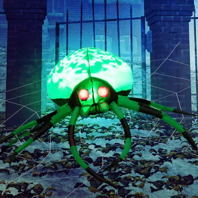 Produktbild von COSTWAY Nadmuchiwany pająk na Halloween, upiorna dekoracja pająka z obracającymi się światłami LED i pajęczyną, dekoracja na Halloween na podwórko, zielono-czarna