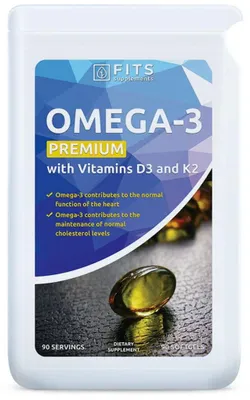 Image de Oméga-3 Premium avec vitamines D3 et K2, 90 gélules molles