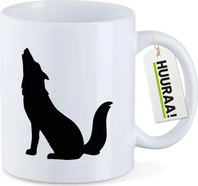 Produktbild von Huuraa Kaffeetasse Heulender Wolf Silhouette 330ml Weiß Keramik Kaffeebecher Geschenkidee